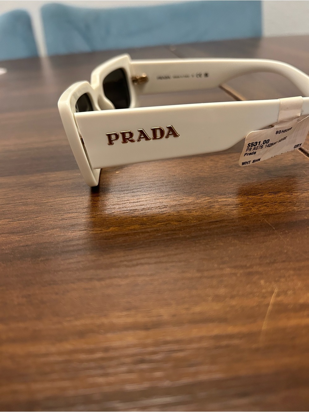 Prada White Rectangular Chunky Sunglasses with Black Lenses - Picture 4 of 7